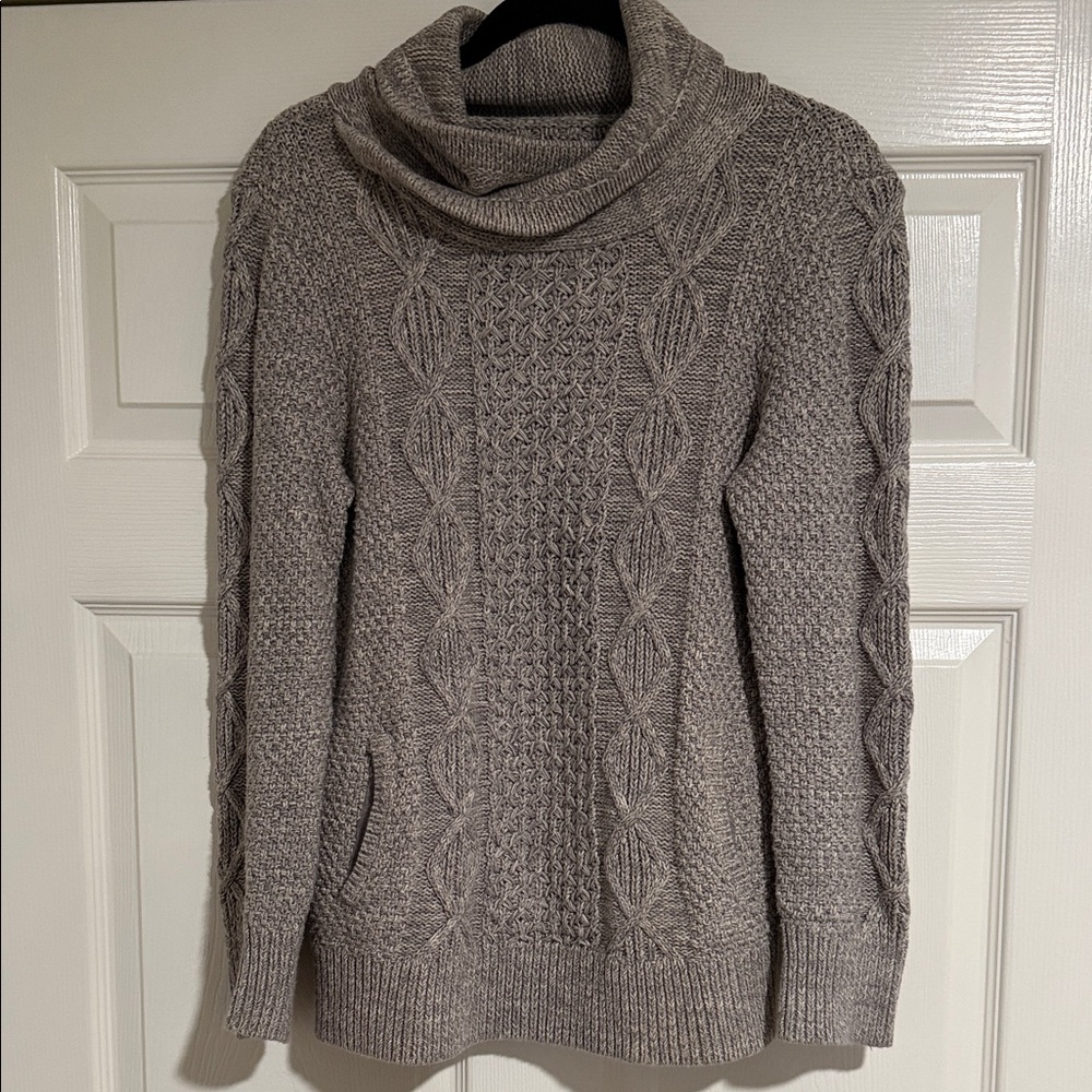 L.L. Bean Women's Cable Cowl-Neck Sweater - Light Gray